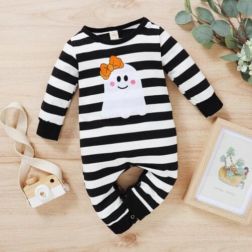 Fashion Newborn Infant Baby Boys Girls Clothes Halloween Costume Long Sleeve Cartoon Embroidery Striped Romper Jumpsuits#p4