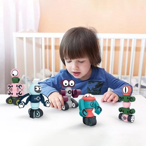 Magnetic Robots Blocks Set For Kids DIY Stacking Deformation Robots Toy Early Educational Playset For Children Gift