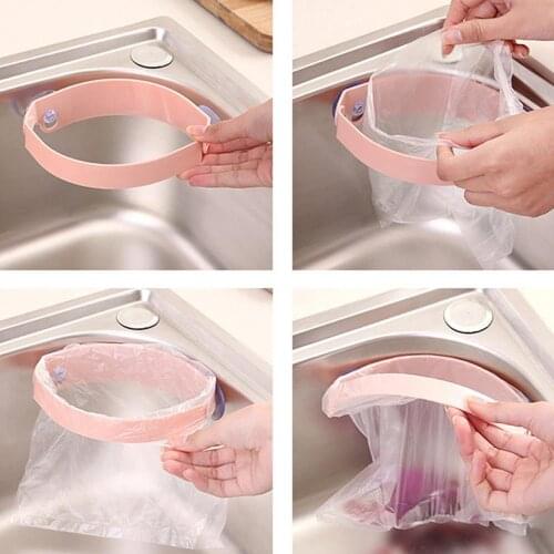 Kitchen Sink Bathroom Wall Mounted Hanging Trash Rack Hanging Suction Cup Garbage Bag Holder Mini Trash Bag Rack Waste Rack