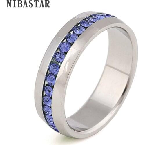 Newest Fashion Crystal Blue Line Free Shipping Wholesale Fashion Stainless Steel Crystal Rings