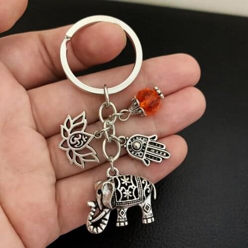 New Tribal Ethnic Keychains Unique Bohemia Gift Key Holder Lotus Jewelry Hand Elephant Car Keychain For Women