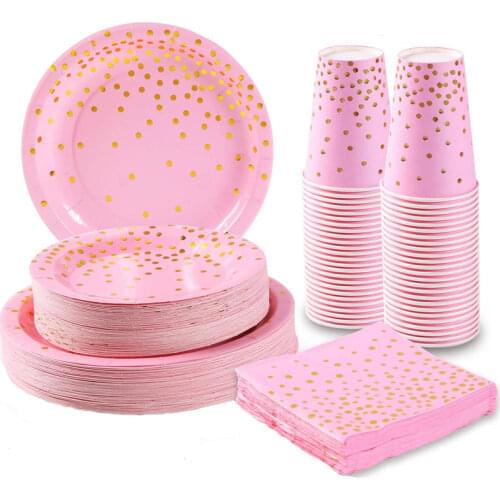 Disposable tableware paper towel banner straw rose gold pink birthday party decoration wedding baby shower christmas supplies