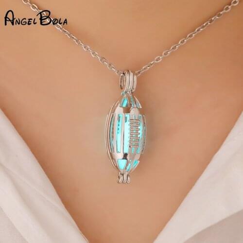 Rocket Shape Luminous Necklace Gem Jewelry Women Valentine Pendant Hollow Luminous Stone Wishing Stainless Steel Necklace Gifts