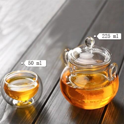 Giftset 2in1 225ml Hand Grasp Glass Teapot Blooming loose leaf tea Teapot with Removable Infuser Microwavable stovetop Safe