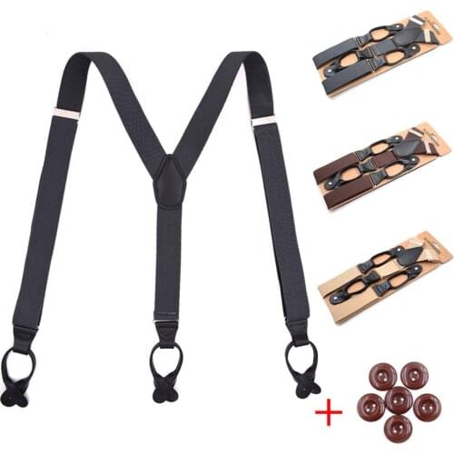 Fashion Suspenders Straps for Men Wedding Party Tuxedo Shirt Adjustable Elastic Trouser Braces Button End Leather Trimmed Y Back