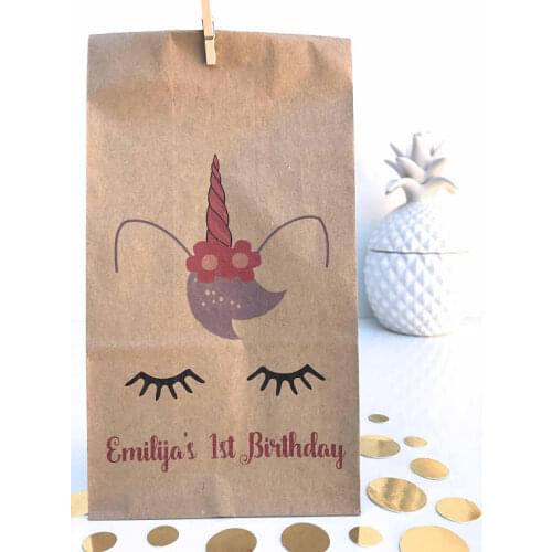 Custom Sleepy Unicorn first birthday baby Shower popcorn candy Buffet lolly bags Gender Reveal Bakery Cookie goody gift Favors