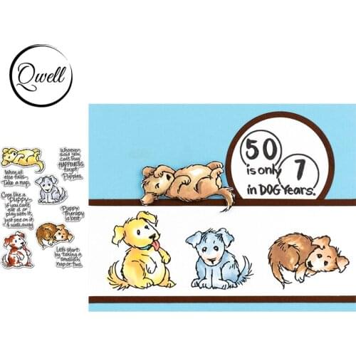 QWELL 4*6 inch Clear Silicone Stamps Animal Dogs Therapy Sentences DIY Scrapbooking Craft Paper Cards Album Making Template