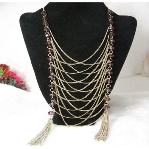 Luxury Crystal Multi Chains Tassel Necklace Europe Handmade Complex Chains Purple Lt Topza Tire Beads Necklace For Woman Gift