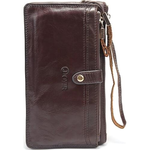 Men Wallet Genuine Leather Luxury Wallet Double Zipper Design Business Male Wallet Card Holder Long Clutch Fashion Purse Wallet