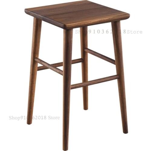 Nordic Simple Pure Solid Wood Black Walnut Stool Square White Wax Oak Dressing Stool Dining Stool Home Tenon Haircut