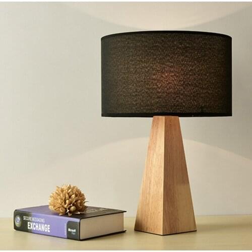 LED table light Square cone real wood cloth table lamp modern simple style desk light desk lamp