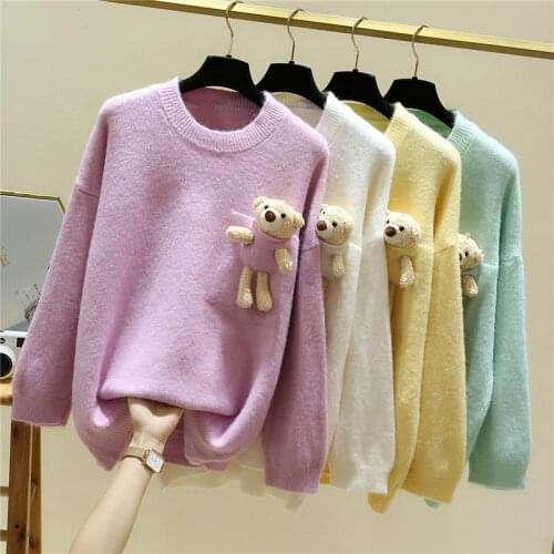 Autumn winter thick cute pink women sweater pullover 2020 loose casual long sleeve o neck kint jumper female jersey mujer