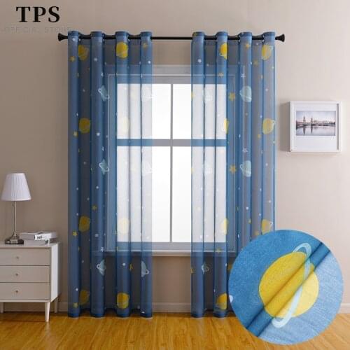 TPS Printed Planets Sheer Curtains for Living Room Bedroom Children Kids Tulle Voile Curtains Window Kitchen Window Treatment