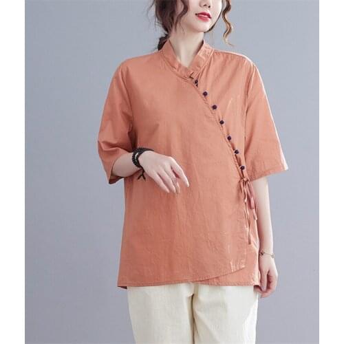 Traditional Chinese Clothing for Women Hanfu Shirt Summer New Vintage Solid Color Cardigan Ladies Casual Loose Tang Suit Tops