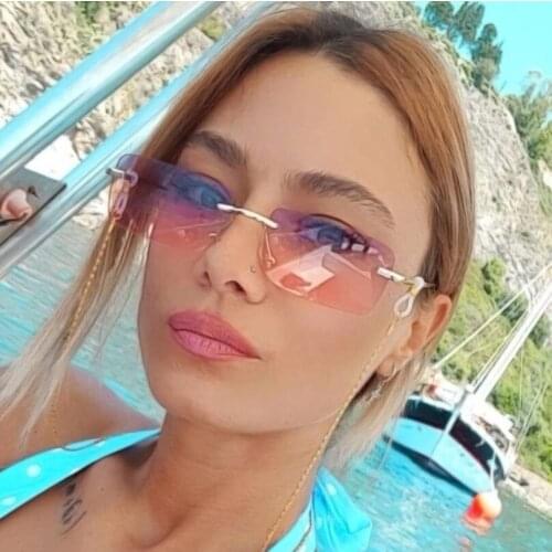 VWKTUUN Sunglasses Women Rectangle Glasses UV400 Colorful Shades Rimless Ocean Lens Small Frame Driving Glasses UV400