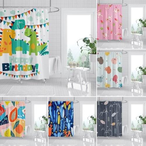 Bathroom Shower Curtain Cartoon Style Dinosaur Pattern Home Decoration Mildew Proof Bath Curtain Metal Grommets With Hooks