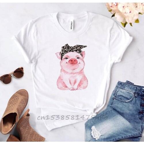 Leopard Bandana Pig Bow Sunflower Floral Print Women Tshirt No Fade Premium Casual Funny T Shirt Gift 90s Lady Girl