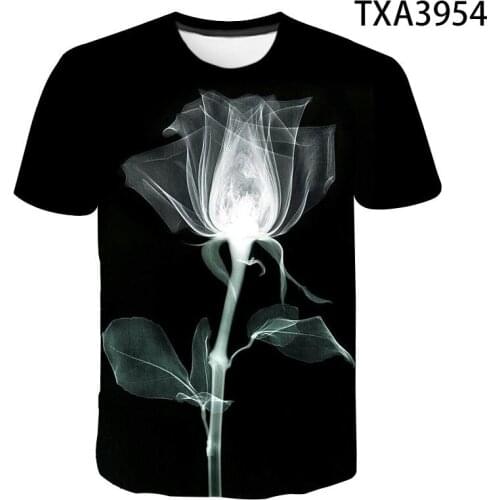 Heart flower print ladies T-shirt ladies casual basis O-collar white shirt short sleeve ladies T-shirt love graphic printing New