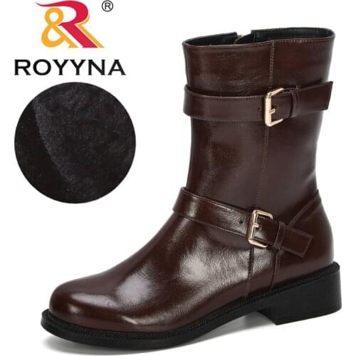 ROYYNA 2019 New Designers Boots Women Microfiber Mid Calf Short Plush Winter Warm Snow Boots Women Boots Botas Mujer Comfortable