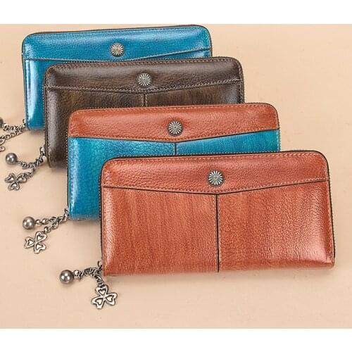 Genuine Leather Womens Wallets Long Zipper Card Holder Female Large Capacity Clutch Multi Function Phone Bag Ladies Coin Purse