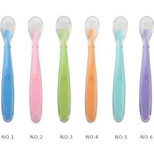 1pc Hot Sale Baby Soft Silicone Baby Spoon Tools Feeding Candy Temperature Sensing Food Children Spoon Color