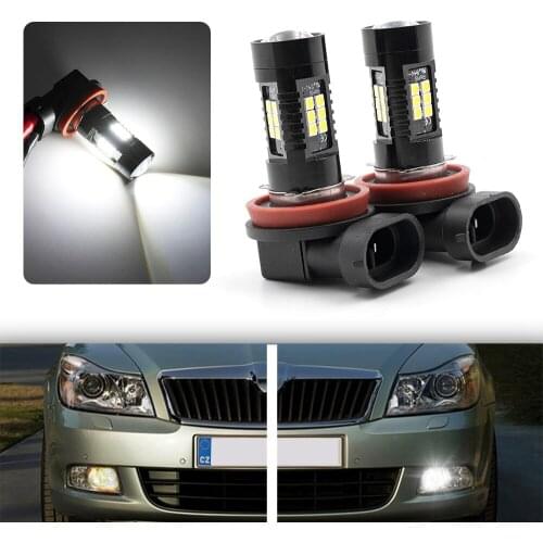 2x White No Error H8 LED Fog Light Bulb For 2009-2012 Škoda Octavia II Mk2 Facelift LED Driving DRL Daytime Running Light