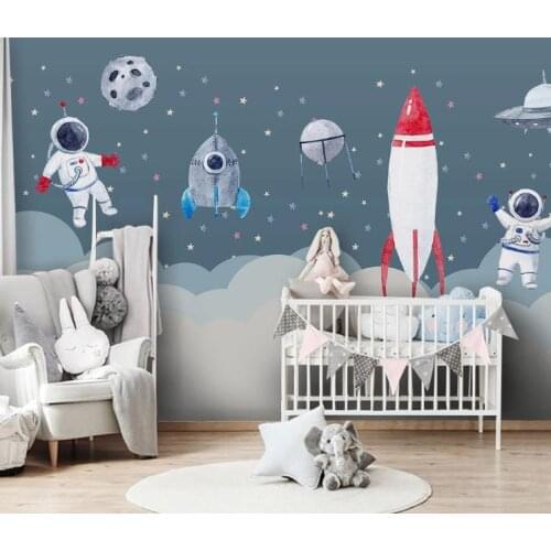 Custom Any Size 3D Wallpapers Home Decor Hand Drawn space rocket Childrens room girl bedroom Cartoon 3D Wallpaper