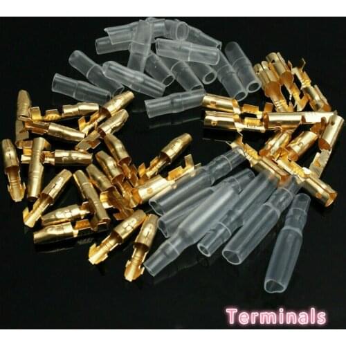 50 sets of insulation sleeve crimp terminal kit 3.9mm motorcycle brass spade bullet crimp terminal wire connector, male and fema