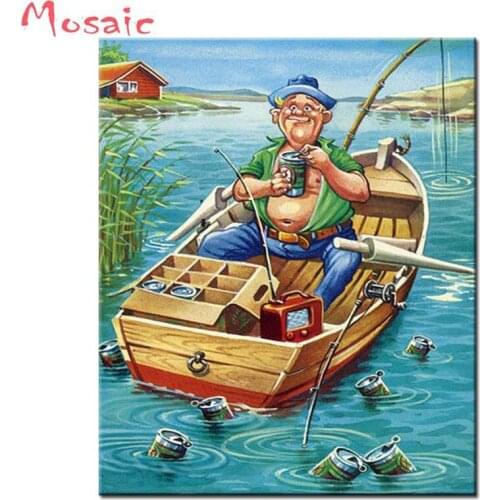 Full square/round drill 5D DIY Diamond Painting Full Square Boat Fishing Diamond Mosaic Embroidery Picture Of Rhinestones Sale