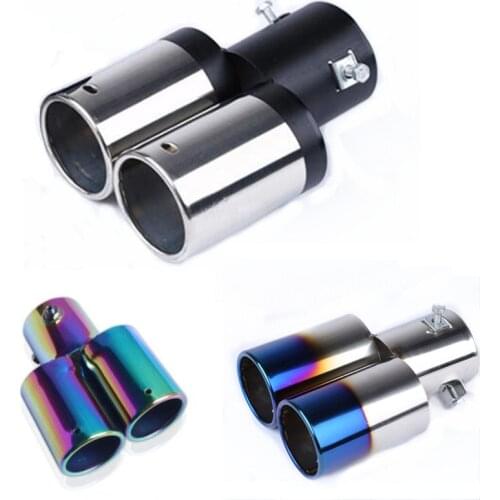 Car Auto Round Exhaust Muffler Tip Stainless Steel Exhause 1 to 2 Dual Pipe Chrome Trim Modified Car Rear Tail Throat Liner