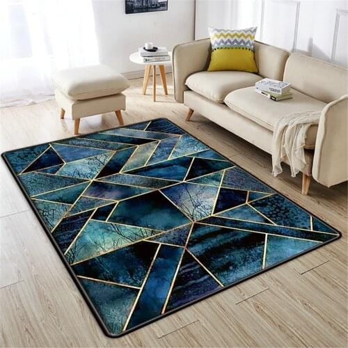 Blue Geometric 3D Printed Large Carpet For Living Room Soft Flannel Sponge Floor Mat Bedroom Anti-slip Bathroom Mat Kid Rug