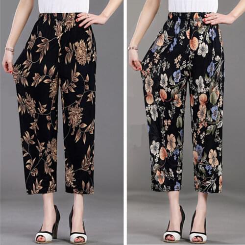 Women Pants Womens Pants Summer Ice Silk Loose plus Size Colorful Pants Elastic Waist Casual Pants Pantalones De Mujer