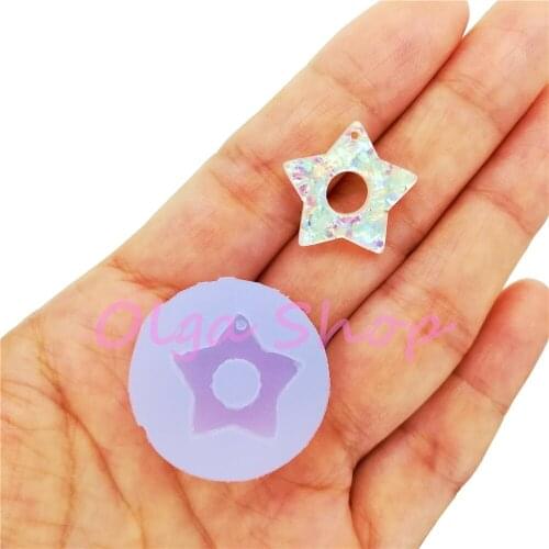 BYL433 19.0mm Star Pendant Earrings Silicone Mold Resin Art Necklace Jewelry Making Oven Safe Fondant Cake Decoration