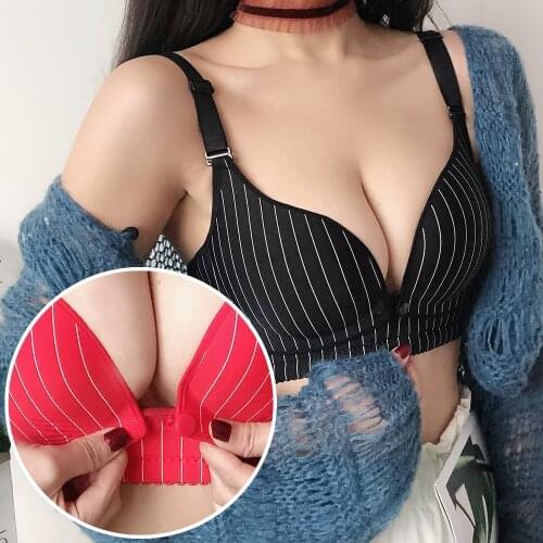 Wire Free Maternity Bra Stripe Breastfeeding Nursing Bra Front Open Pregnant Women Feeding Underwear Soutien Gorge Allaitement