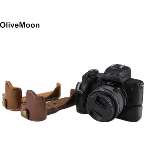 Black/Brown/Coffe Half Body PU Leather Case Cover For Canon EOS M50 Bottom Cover Battery Open Case