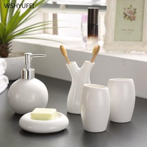 5pcs Wedding decoration China white Thread floral patterns Ceramics Bathroom suite accessories toothbrush holder