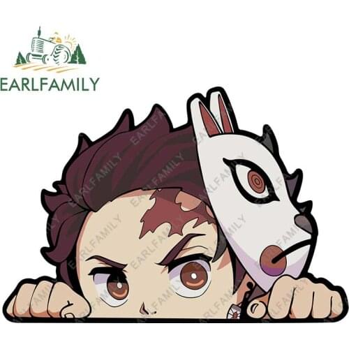 EARLFAMILY 13cm x 9.1cm Funny Kamado Tanjirou Peeker Creative Car Sticker Vinyl JDM Graffiti No Reflective Auto Motor Decals