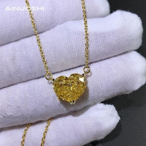 AINUOSHI Heart-shaped 10x12mm Yellow Lad Created Diamond Classic Necklace For Women 925 Silver Jewelry Gifts