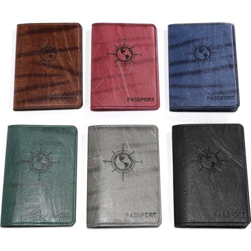 New High Quality Leather Passport Wallet Stamped Compass Pattern Passport Cover Unisex Travel Multifunction Bank Card ID Holder