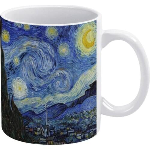 Starry Night-Van Gogh White Mug Ceramic Mug Creative Mug Star Stars Vincent Van Gogh Van Gogh Oil Vintage Old Culture Moma