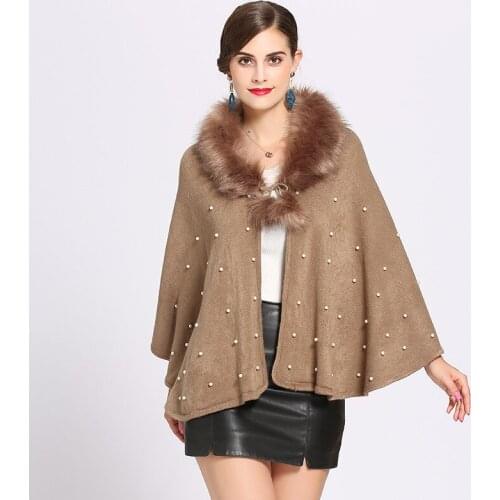 LaMaxPa 2018 Winter New Fashion Women/Ladies Warm Thicken Solid Oversize Pearl Cashmere Shawls Fur Neckline Wraps Femme Poncho