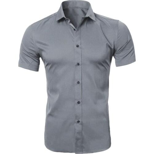 Summer Mens Business Shirts Non-ironing Shirts Bamboo Fiber Short-sleeved Tops