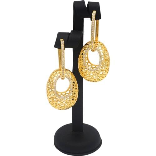 Coppery Drops Dangle Earrings Trendy Cubic Zircon earring dubai Wedding Engagement Party Indian gold earrings for women 2019