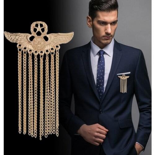 Metal Five-star Wing Brooches Medal Tassel Badge Pins and Brooch Luxury Mens Suit Shirt Collar Clothing Jewelry Accessories
