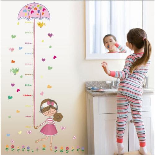 Cute Girl Umbrella Measure Height wall stickers decal kids adhesive vinyl wallpaper mural baby girl boy room nursery decor