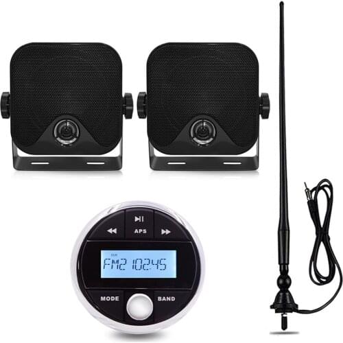 Marine Audio Stereo Bluetooth FM AM Radio Receiver MP3 Player+4" Waterproof Marine Speaker+Antenna For ATV Pool Yacht Motorcycle