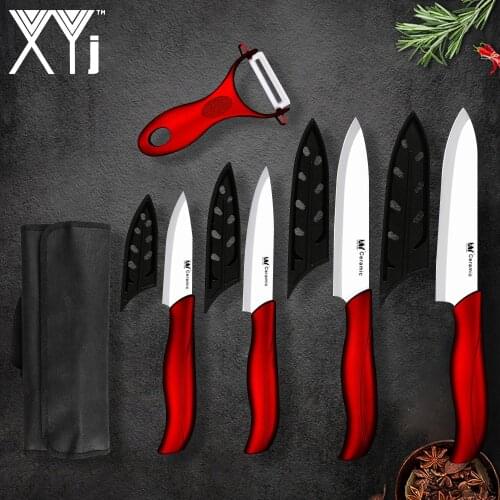 XYj Kitchen Chef Ceramic Knife Set With Fruit Vegetable Peeler Grater Knife Storage Bag Holder 3'' 4'' 5'' 6'' INCH Knives