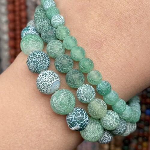Natural Stone Green Frost Cracked Agates Onyx Beads Round For Jewelry Making Diy Bracelet Charm Accessories 4-12mm 15