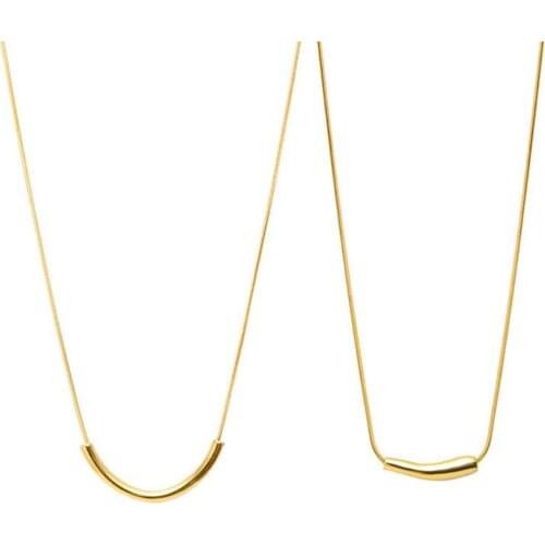 Stainless Steel Gold Long Bar Minimalist Tube Pendant Necklace Jewelry Gift For Women Ladies with Snake Chain