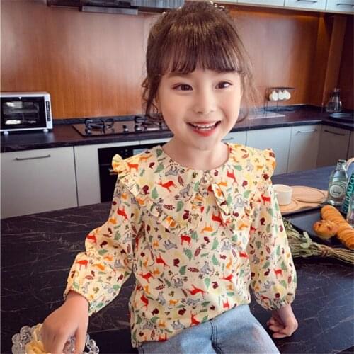 New 2021 Summer Girls Blouses Clothes Baby Shirts Toddler Infant Floral Print Tops Kids Children Girls Casual Fashion Shirt Q138